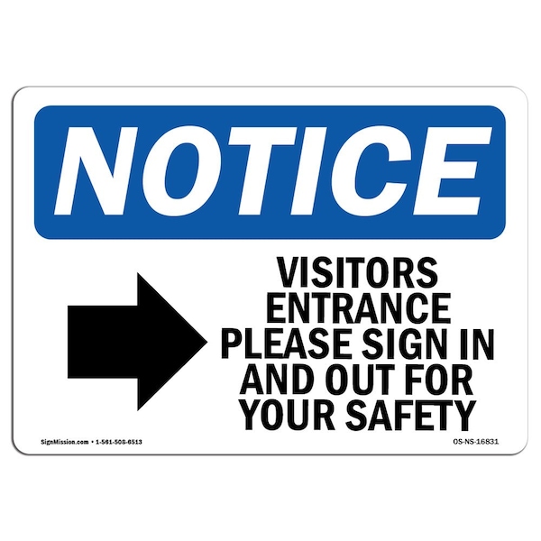 Sign, 3.5" H, 5" W, Visitor Entrance Please Sign In Sign, Landscape, NS-D-35-L-16831-10PK